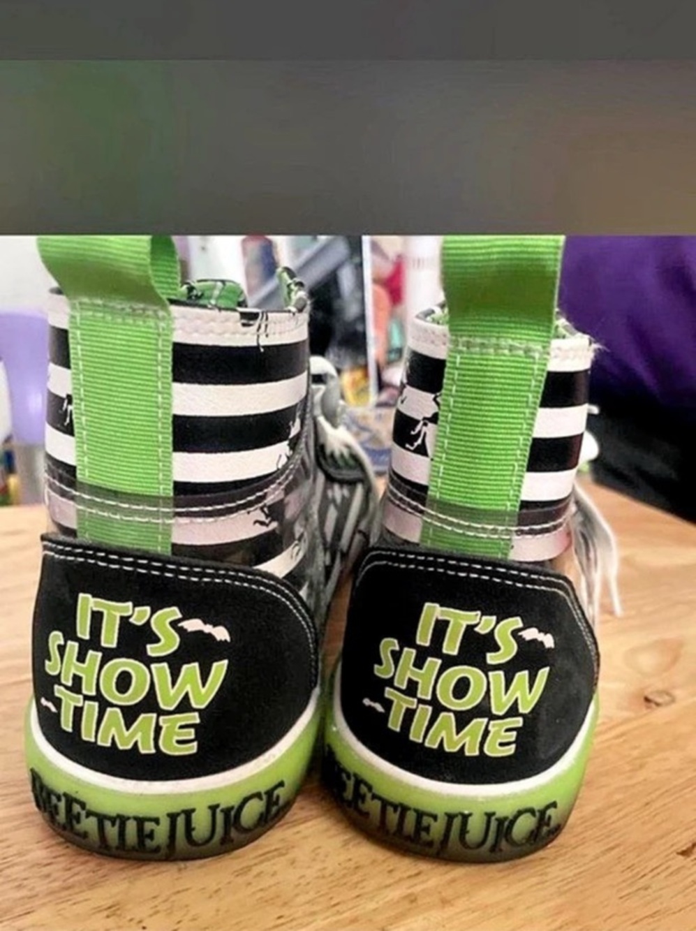 Beetlejuice Striped Green & Black Sneakers Like New - Picture 3 of 6